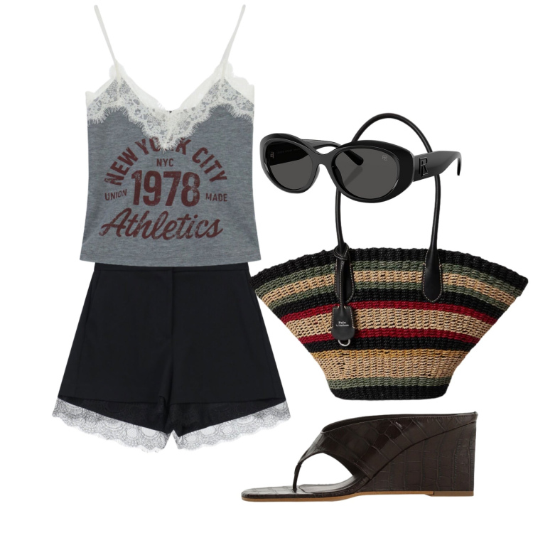 Outfit donna - Luglio. Stile Urban per Tutti i giorni. Abbinamento con shorts, top, sandali, occhiali da sole, borse tote.