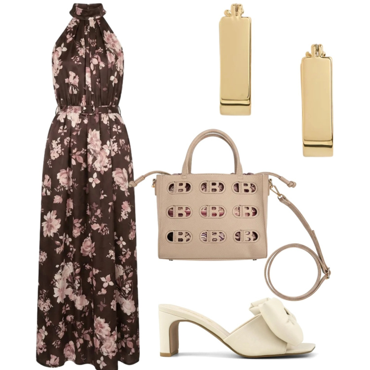 Outfit donna - Summer. per Tutti i giorni. Abbinamento con vestiti lunghi, orecchini, sandali col tacco, borse a mano.