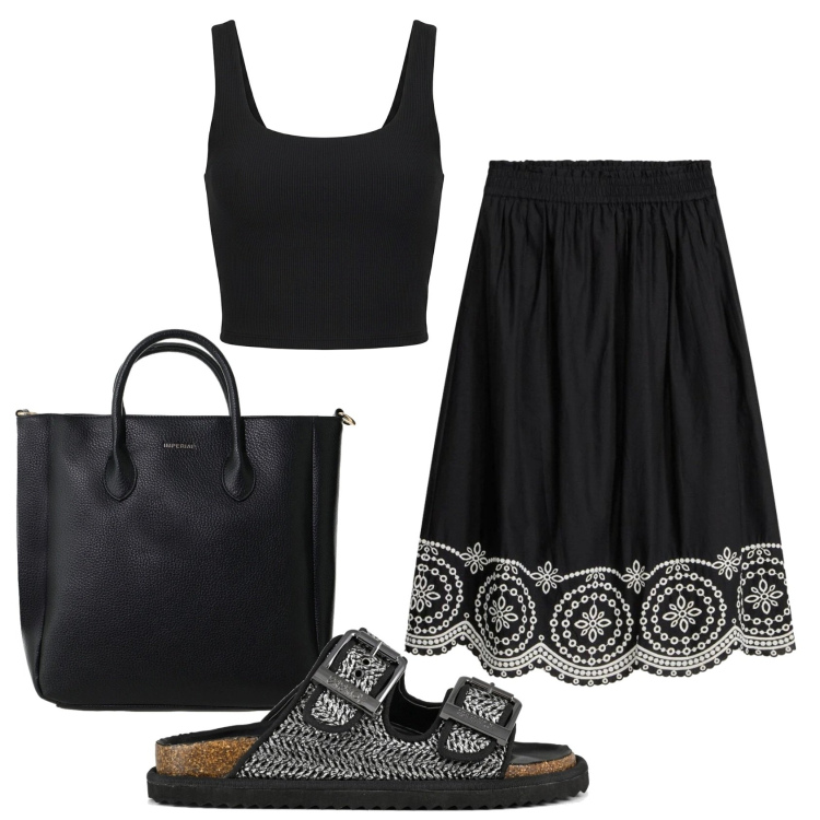 Outfit donna - Total look #2428201. Stile Minimal per Ufficio. Abbinamento con gonne longuette, borse a tracolla, sandali, canottiere.