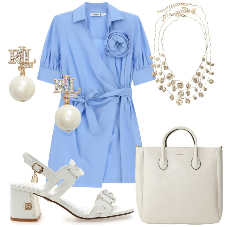 Outfit donna - Total look #2428206. Stile Minimal per Ufficio. Abbinamento con orecchini, vestiti lunghi, collane, borse a tracolla, sandali col tacco.