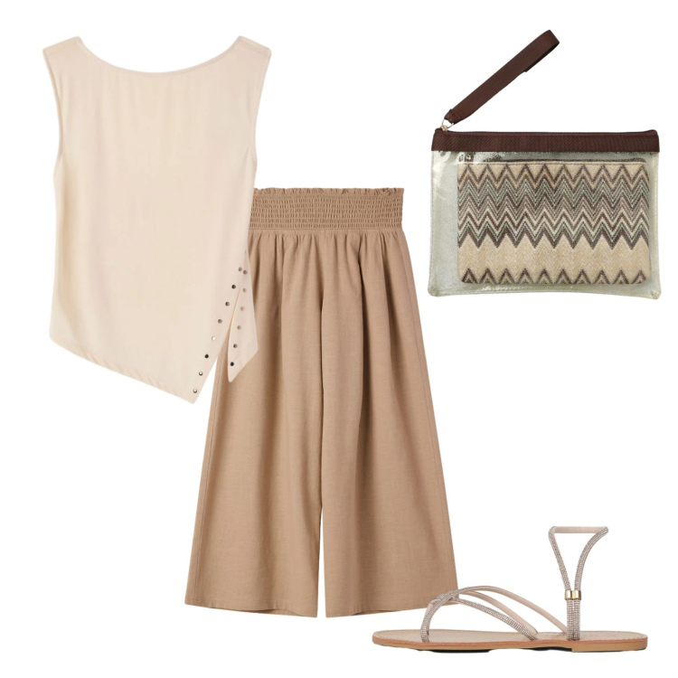 Outfit donna - Total look #2428214. Stile Casual per Tutti i giorni. Abbinamento con sandali, pochette, top, pantaloni culotte.