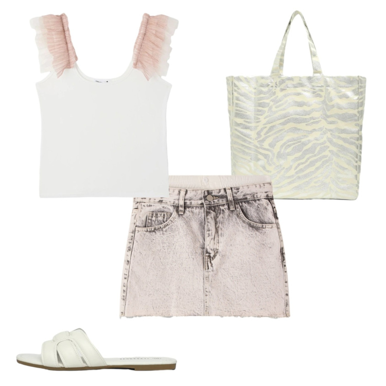Outfit donna - Total look #2428218. Stile Casual per Tutti i giorni. Abbinamento con shopping bag, canottiere, minigonne, ciabatte.