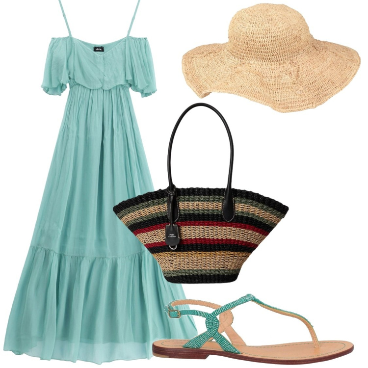 Outfit donna - Pranzo vista mare per me. Stile Chic per Mare. Abbinamento con cappelli, infradito, vestiti lunghi, borse tote.