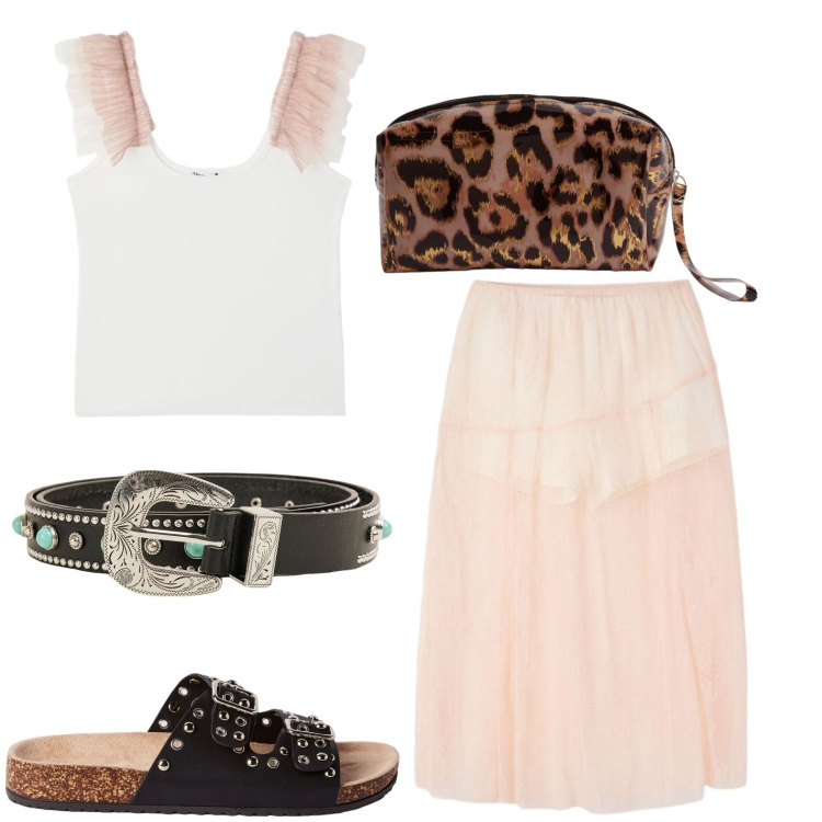 Outfit donna - Baby con grinta. Stile Casual chic per Serata fuori. Abbinamento con gonne longuette, pochette, ciabatte, cinture, canottiere.