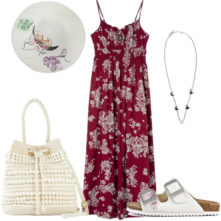 Outfit donna - Total look #2428299. Stile Casual chic per Tutti i giorni. Abbinamento con borse a secchiello, vestiti lunghi, collane, cappelli, sandali.