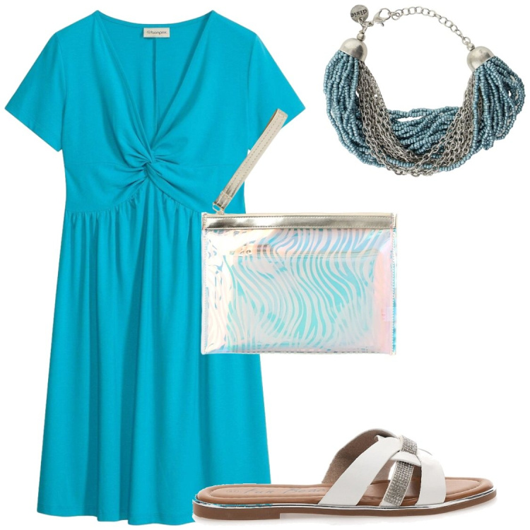 Outfit donna - Vestiti colorati #Bonprix. Stile Chic per Tutti i giorni. Abbinamento con vestiti, pochette, braccialetti, ciabatte.