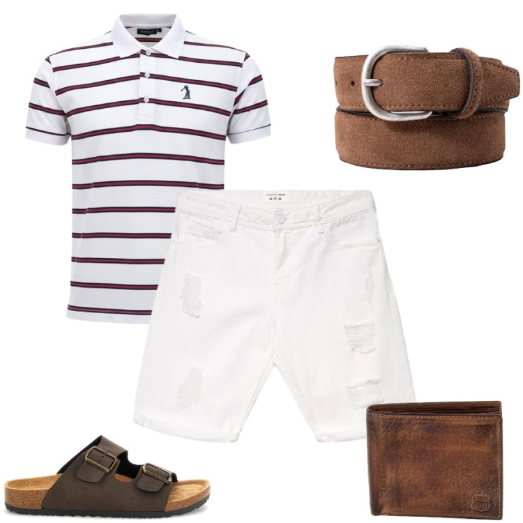 Outfit uomo - Total look #2428324. Stile Casual per Tutti i giorni. Abbinamento con bermuda, cinture, portafogli, sandali, polo.