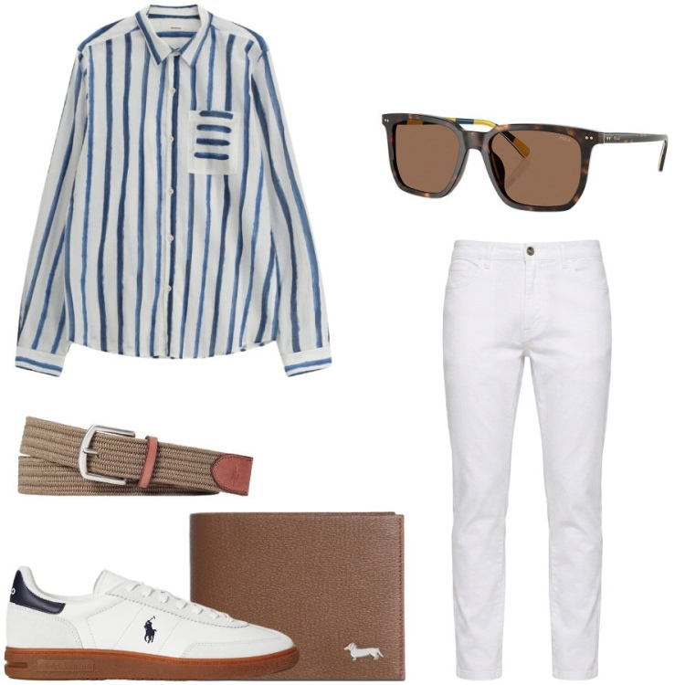 Outfit uomo - Total look #2428325. Stile Casual per Tutti i giorni. Abbinamento con portafogli, jeans, cinture, occhiali da sole, sneakers, camicie.