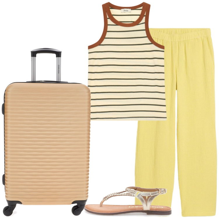 Outfit donna - Total look #2428344. Stile Casual per Tutti i giorni. Abbinamento con pantaloni, top, sandali, valigie.