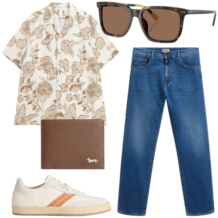 Outfit uomo - Total look #2428368. Stile Trendy per Tutti i giorni. Abbinamento con portafogli, sneakers, jeans, occhiali da sole, camicie a manica corta.