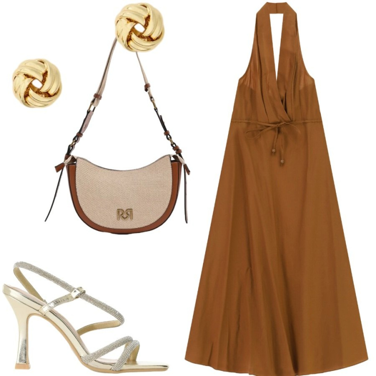Outfit donna - Total look #2428379. Stile Casual chic per Serata fuori. Abbinamento con borse a tracolla, sandali col tacco, vestiti lunghi, orecchini.
