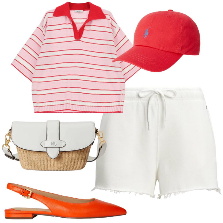 Outfit donna - Total look #2428398. Stile Casual per Tutti i giorni. Abbinamento con top, shorts, cappelli, borse a spalla, ballerine.