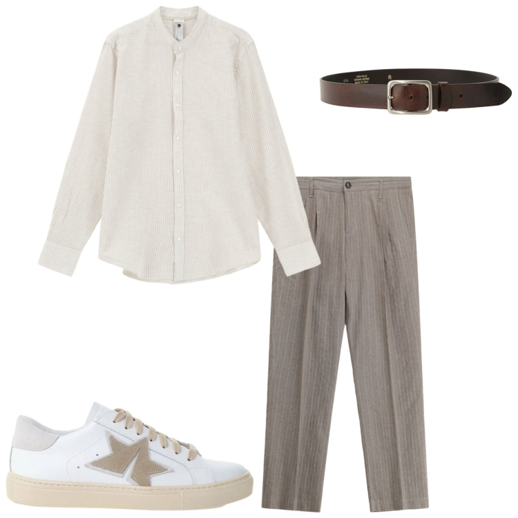 Outfit uomo - Lino in città. Stile Urban per Ufficio. Abbinamento con pantaloni, sneakers, camicie, cinture.
