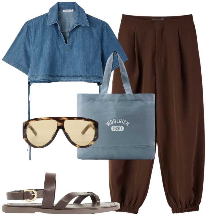 Outfit donna - Glamour in estate. Stile Glamour per Tutti i giorni. Abbinamento con sandali, pantaloni, camicie a manica corta, occhiali da sole, borse tote.