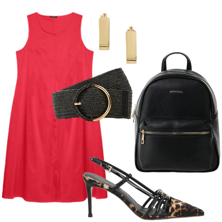 Outfit donna - Tubino red. Stile Glamour per Ufficio. Abbinamento con décolleté, cinture, zaini, vestiti midi/longuette, orecchini.