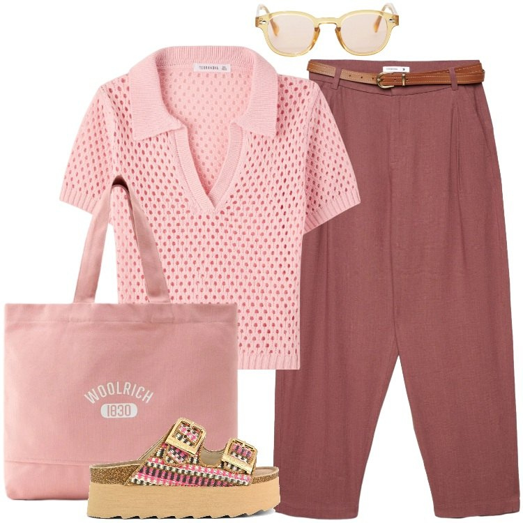Outfit donna - Total look #2428448. Stile Boho per Tutti i giorni. Abbinamento con polo, pantaloni chino, occhiali da sole, borse tote, sandali.