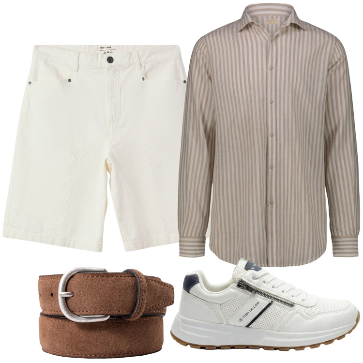 Outfit uomo - La camicia a righe. Stile Casual per Tutti i giorni. Abbinamento con sneakers, bermuda, cinture, camicie.