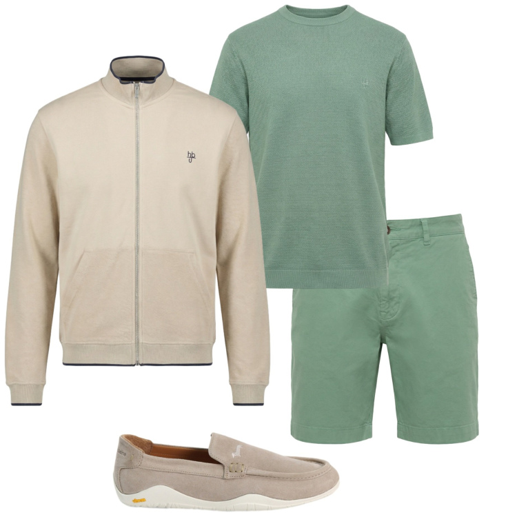 Outfit uomo - Temporale estivo. Stile Casual per Tutti i giorni. Abbinamento con t-shirt, bermuda, felpe, scarpe stringate.