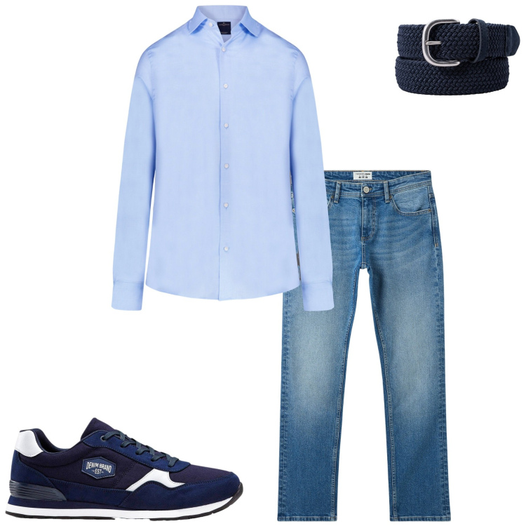 Outfit uomo - Denim in ufficio. Stile Casual per Ufficio. Abbinamento con sneakers, jeans, camicie, cinture.