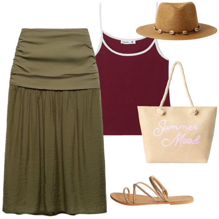 Outfit donna - Terranova Summer. per Tutti i giorni. Abbinamento con canottiere, cappelli, gonne longuette, sandali, borse tote.