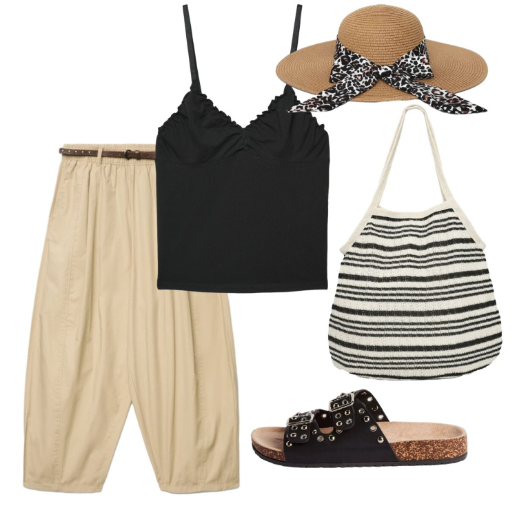 Outfit donna - Terranova. per Tutti i giorni. Abbinamento con pantaloni, ciabatte, cappelli, shopping bag, canottiere.