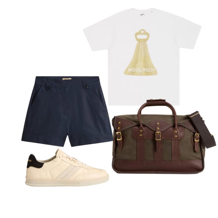 Outfit donna - Luglio. Stile Basic per Tutti i giorni. Abbinamento con borse a tracolla, t-shirt, sneakers, pantaloni corti.