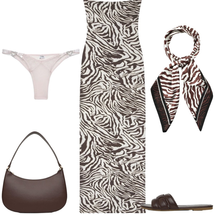 Outfit donna - Total look #2428521. Stile Casual chic per Serata fuori. Abbinamento con vestiti lunghi, perizomi, foulard, borse a tracolla, ciabatte.