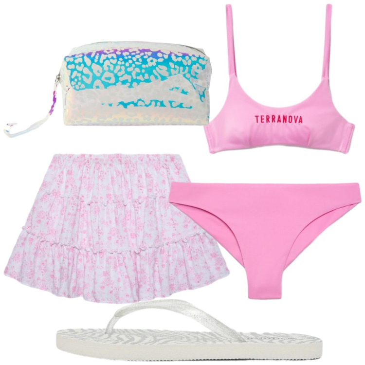 Outfit donna - Al mare con Terranova. Stile Trendy per Mare. Abbinamento con pochette, bikini, infradito, bikini, minigonne.