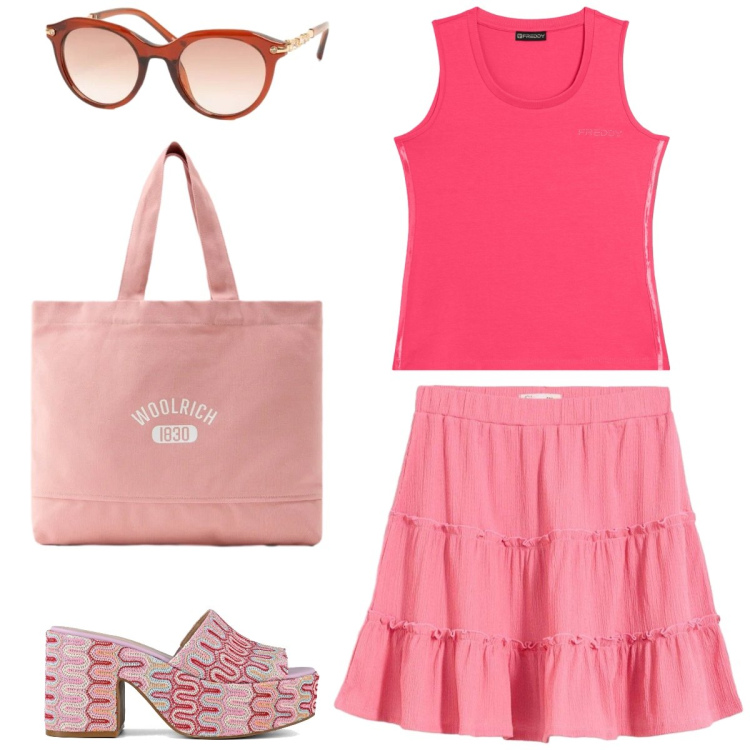 Outfit donna - Total look #2428576. Stile Romantica per Tutti i giorni. Abbinamento con minigonne, canottiere, occhiali da sole, borse tote, sabot.