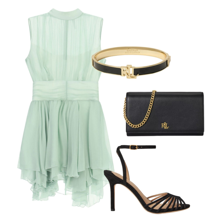 Outfit donna - Total look #2428588. Stile Chic per Cerimonia. Abbinamento con vestiti corti, borse a tracolla, braccialetti, sandali col tacco.