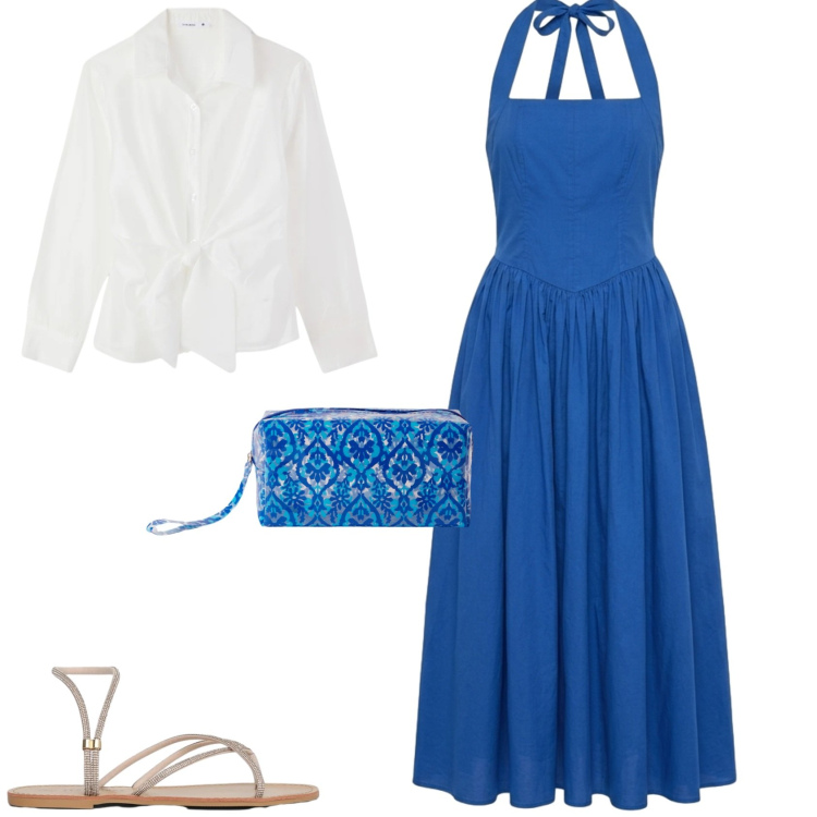 Outfit donna - Boho chic serata evento. Stile Boho per Serata fuori. Abbinamento con vestiti lunghi, camicie, valigie, sandali.