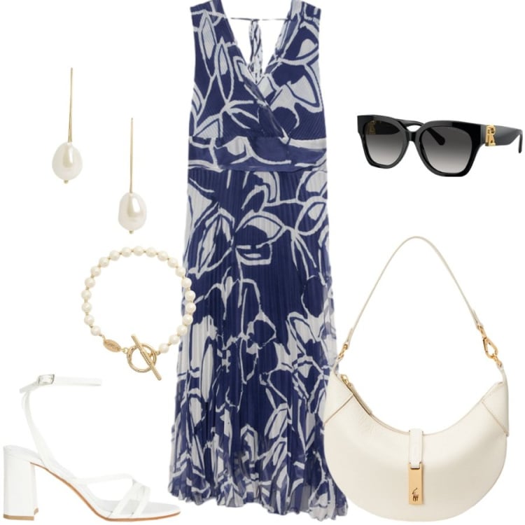 Outfit donna - Total look #2428614. Stile Casual chic per Tutti i giorni. Abbinamento con sandali in pelle, vestiti lunghi, borse a spalla, orecchini, braccialetti, occhiali da sole.