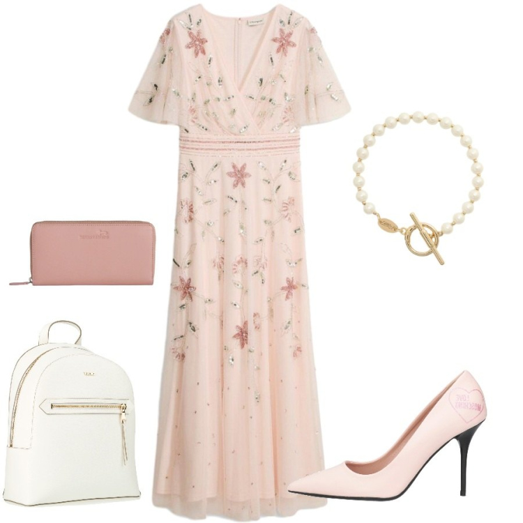 Outfit donna - Total look #2428618. Stile Casual chic per Serata fuori. Abbinamento con décolleté, zaini, vestiti lunghi, portafogli, braccialetti.