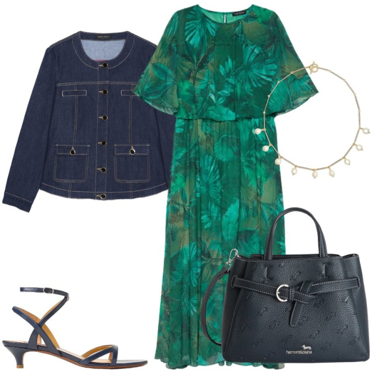 Outfit donna - Total look #2428621. Stile Casual chic per Tutti i giorni. Abbinamento con borse a mano, vestiti lunghi, blazer, collane, sandali col tacco.