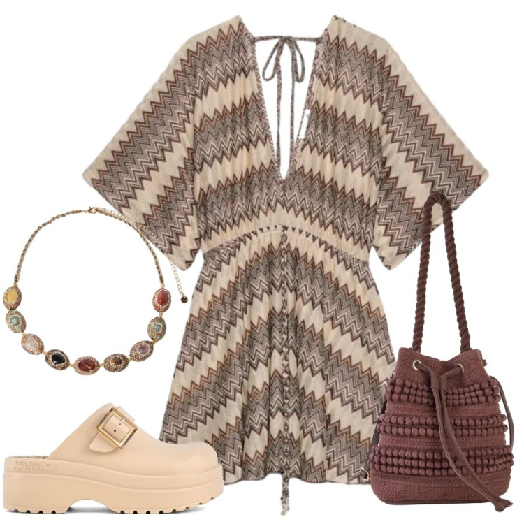 Outfit donna - Total look #2428627. Stile Casual chic per Tutti i giorni. Abbinamento con borse a secchiello, caftani, collane, sandali.
