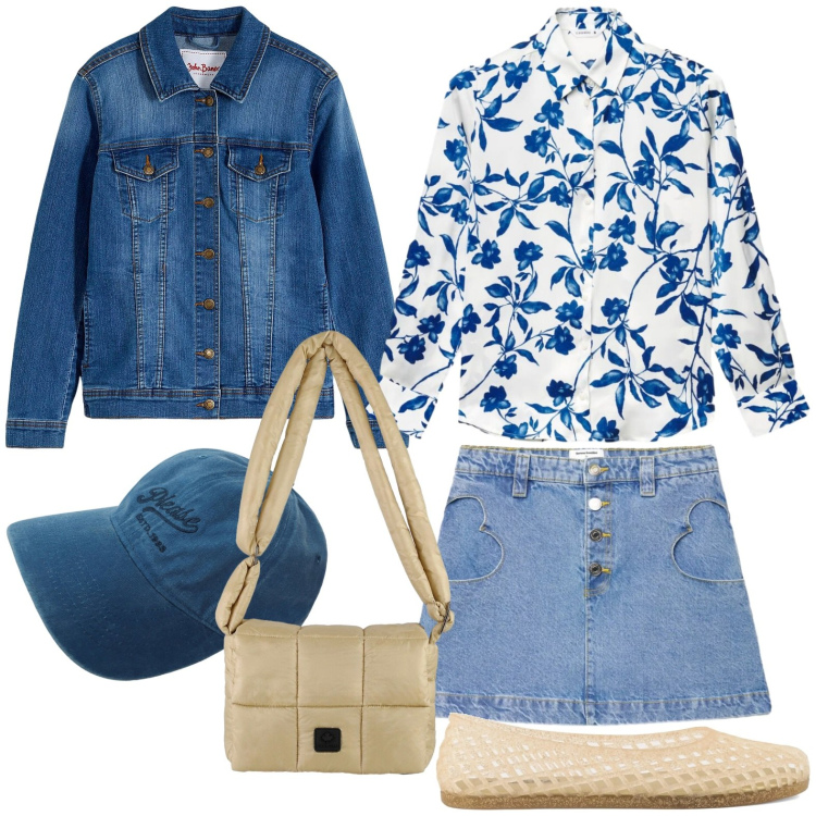 Outfit donna - Gita al lago. Stile Casual per Tutti i giorni. Abbinamento con blazer, minigonne, camicie, borse a spalla, cappelli, ballerine.