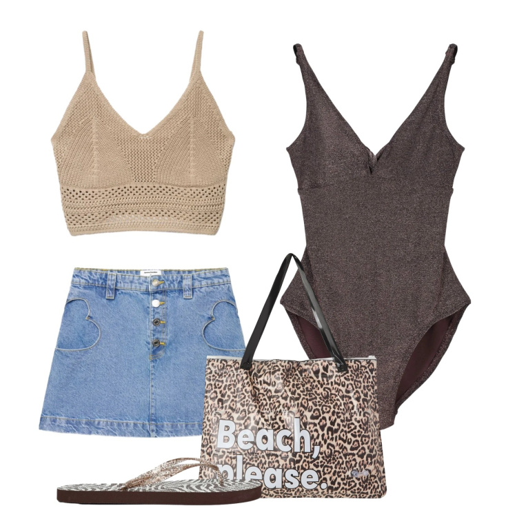 Outfit donna - Ballo a bordo piscina. Stile Basic per Mare. Abbinamento con costumi interi, borse tote, top, minigonne, infradito.