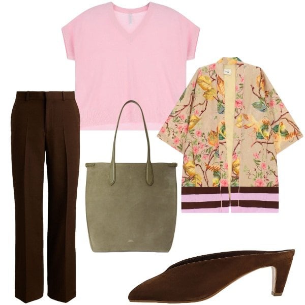 Outfit donna - Sabot con tacco. Stile Chic per Tutti i giorni. Abbinamento con t-shirt, sabot, cappotti, pantaloni, borse tote.
