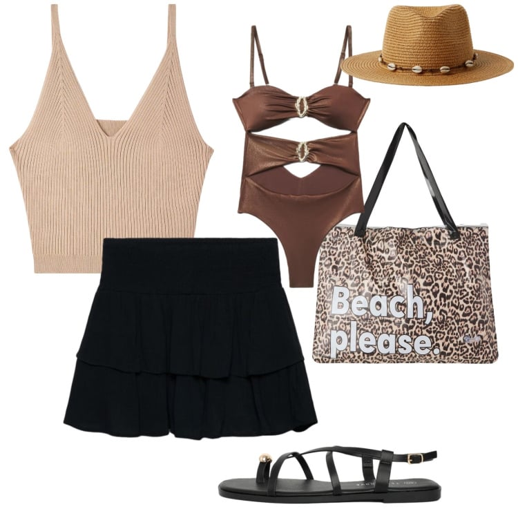 Outfit donna - Terranova Summer. per Mare. Abbinamento con costumi interi, cappelli, borse tote, sandali, minigonne, canottiere.