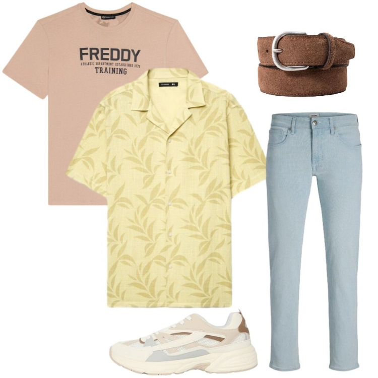 Outfit uomo - Total look #2428682. Stile Casual per Tutti i giorni. Abbinamento con jeans slim fit, sneakers, camicie a manica corta, t-shirt, cinture.