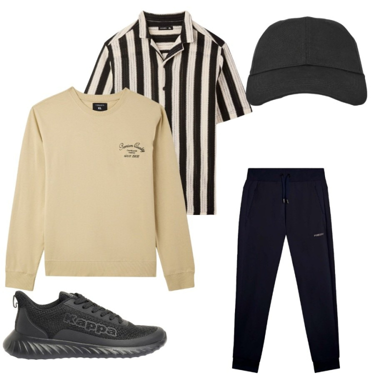 Outfit uomo - Total look #2428684. Stile Casual per Tutti i giorni. Abbinamento con sneakers, felpe, camicie a manica corta, cappelli con visiera, pantaloni.
