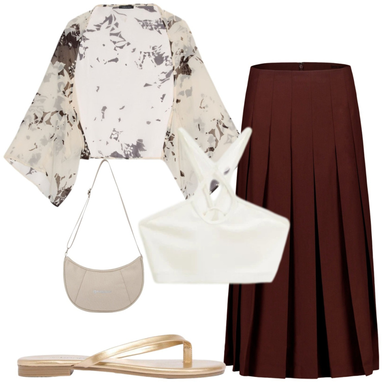 Outfit donna - Total look #2428706. Stile Casual chic per Serata fuori. Abbinamento con sandali, top, bolero, gonne longuette, borse a spalla.