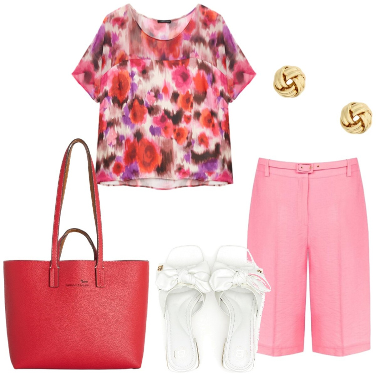 Outfit donna - Total look #2428711. Stile Casual chic per Tutti i giorni. Abbinamento con shopping bag, bluse, orecchini, bermuda, ciabatte.
