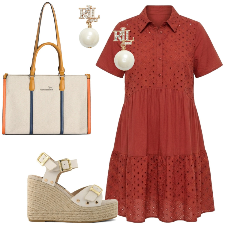 Outfit donna - Total look #2428717. Stile Minimal per Ufficio. Abbinamento con borse tote, vestiti corti, orecchini, zeppe.