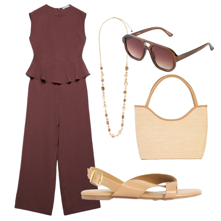 Outfit donna - Total look #2428722. Stile Basic per Ufficio. Abbinamento con sandali, occhiali da sole, shopping bag, tute, collane.
