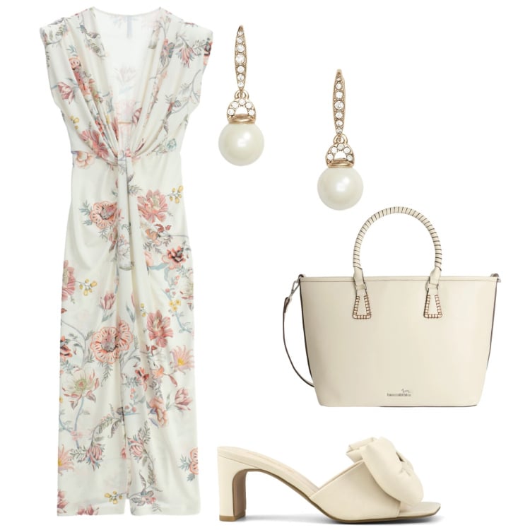 Outfit donna - Total look #2428724. Stile Chic per Cerimonia. Abbinamento con shopping bag, vestiti lunghi, orecchini, sandali col tacco.