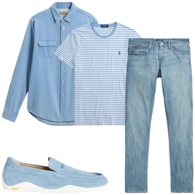 Outfit uomo - Total look #2428739. Stile Casual per Tutti i giorni. Abbinamento con scarpe stringate, camicie, t-shirt, jeans.