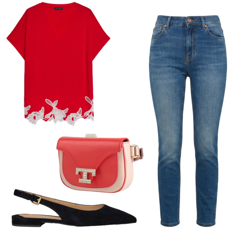 Outfit donna - Total look #2428741. Stile Casual chic per Tutti i giorni. Abbinamento con marsupi, jeans, t-shirt, ballerine.