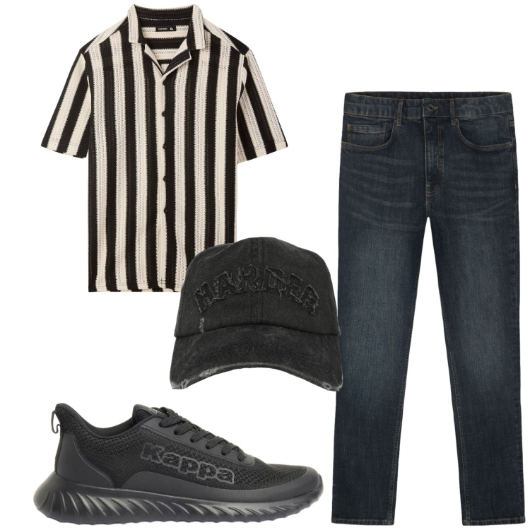 Outfit uomo - Total look #2428745. Stile Urban per Tutti i giorni. Abbinamento con sneakers, camicie a manica corta, cappelli con visiera, jeans.