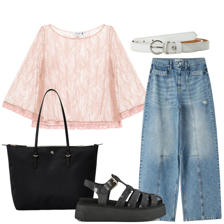 Outfit donna - Total look #2428761. Stile Casual chic per Tutti i giorni. Abbinamento con jeans, top, cinture, borse tote, sandali.